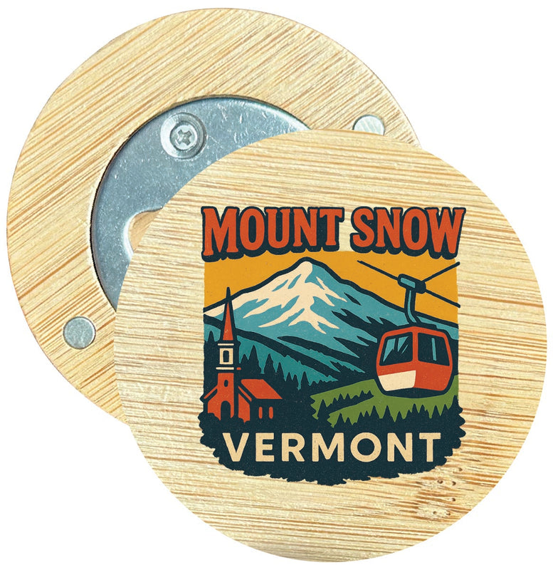 Mount Snow Vermont Vintage Design Souvenir Round Wood Magnetic Bottle Opener 2.5"