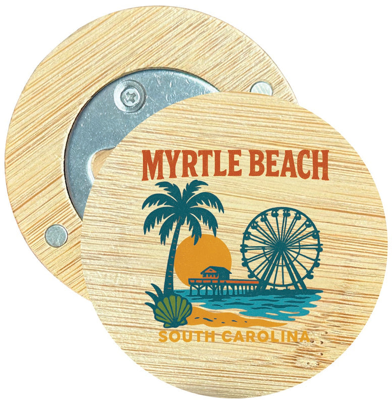 Myrtle Beach South Carolina Vintage Design Souvenir Round Wood Magnetic Bottle Opener 2.5"