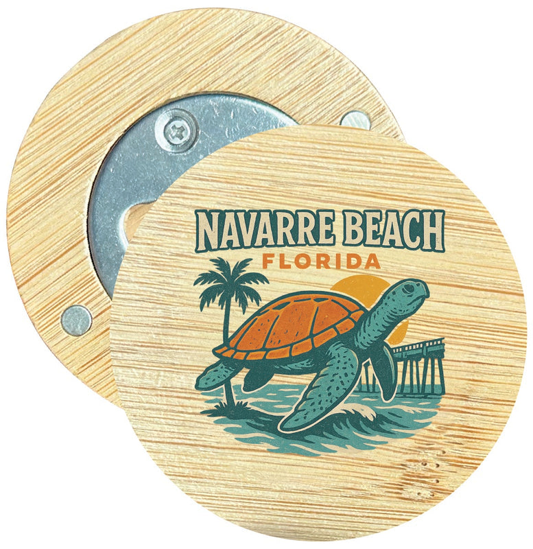 Navarre Beach Florida Vintage Design Souvenir Round Wood Magnetic Bottle Opener 2.5"