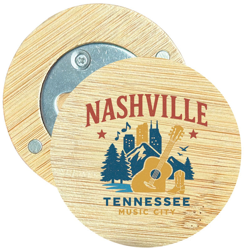 Nashville Tennessee Vintage Design Souvenir Round Wood Magnetic Bottle Opener 2.5"