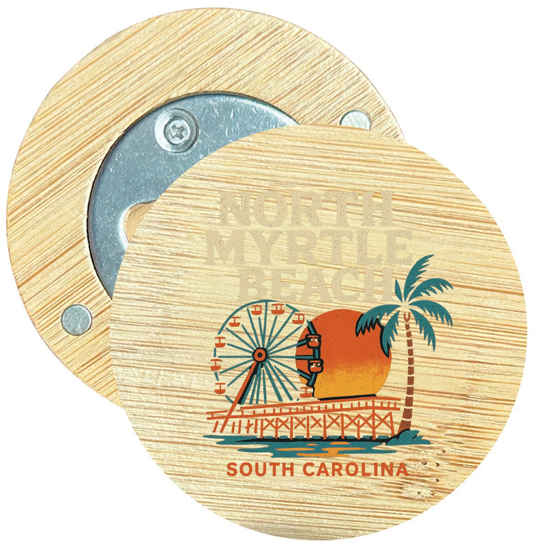 North Myrtle Beach South Carolina Vintage Design Souvenir Round Wood Magnetic Bottle Opener 2.5"