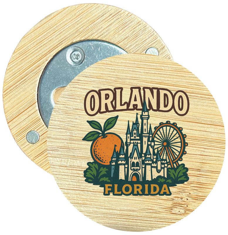 Orlando Florida Vintage Design Souvenir Round Wood Magnetic Bottle Opener 2.5"