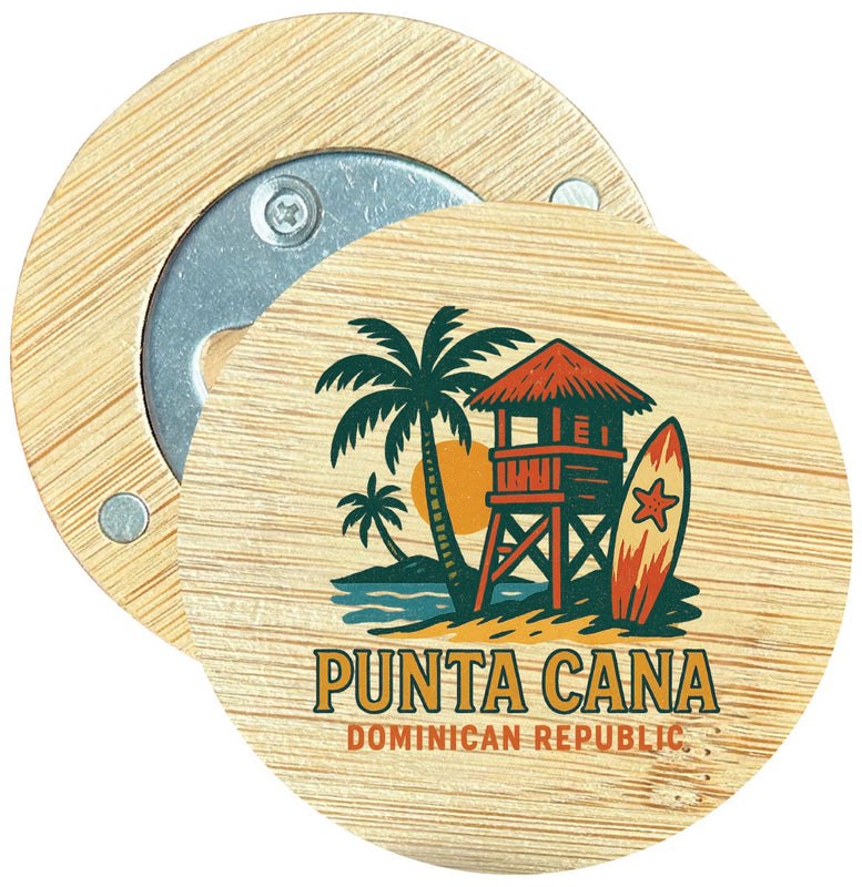 Punta Cana Dominican Republic Vintage Design Souvenir Round Wood Magnetic Bottle Opener 2.5"