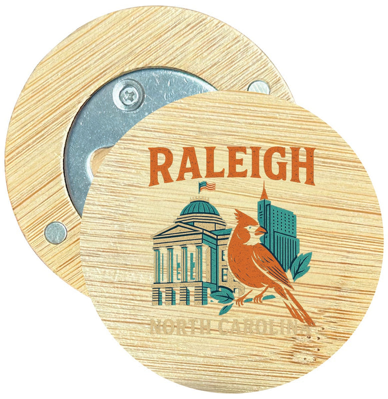Raleigh North Carolina Vintage Design Souvenir Round Wood Magnetic Bottle Opener 2.5"
