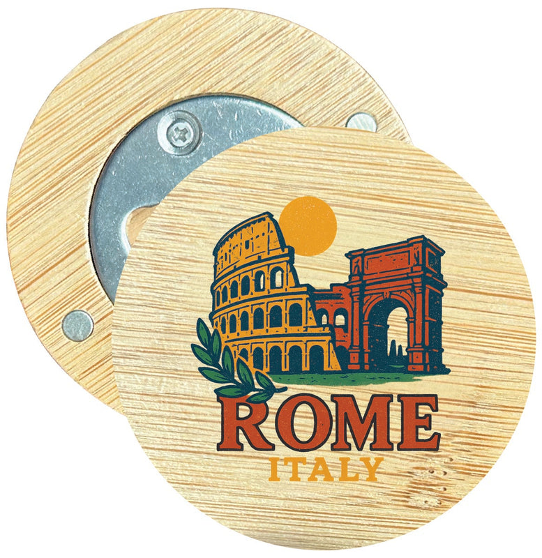 Rome Italy Vintage Design Souvenir Round Wood Magnetic Bottle Opener 2.5"