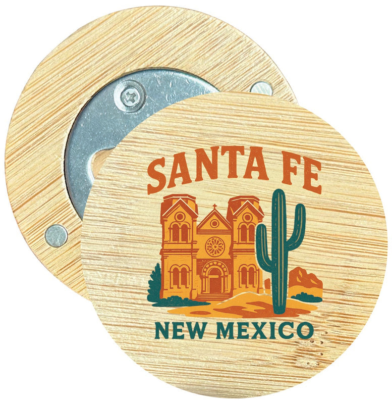 Santa Fe New Mexico Vintage Design Souvenir Round Wood Magnetic Bottle Opener 2.5"