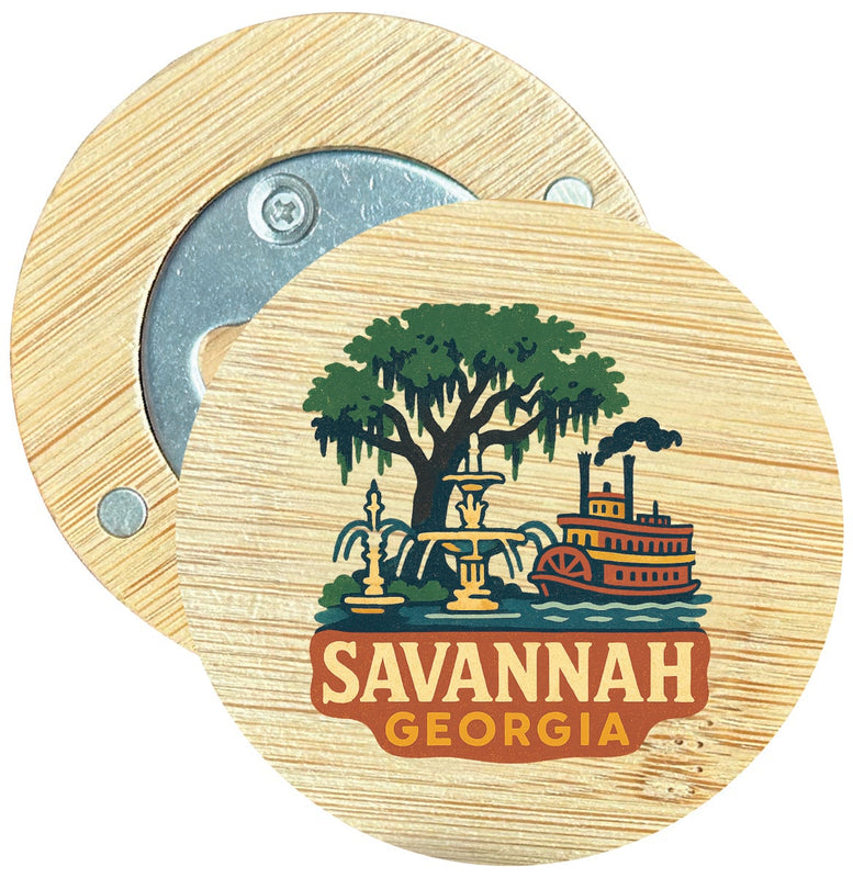 Savannah Georgia Vintage Design Souvenir Round Wood Magnetic Bottle Opener 2.5"