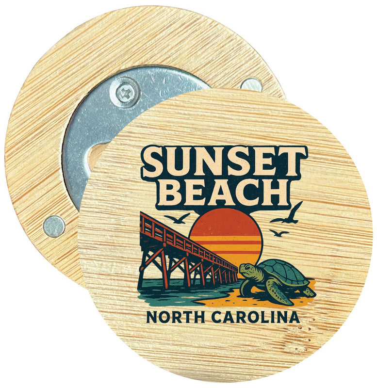 Sunset Beach North Carolina Vintage Design Souvenir Round Wood Magnetic Bottle Opener 2.5"