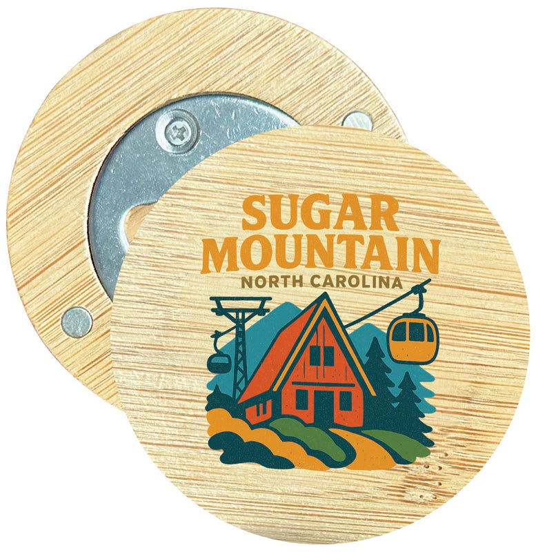Sugar Mountain North Carolina Vintage Design Souvenir Round Wood Magnetic Bottle Opener 2.5"