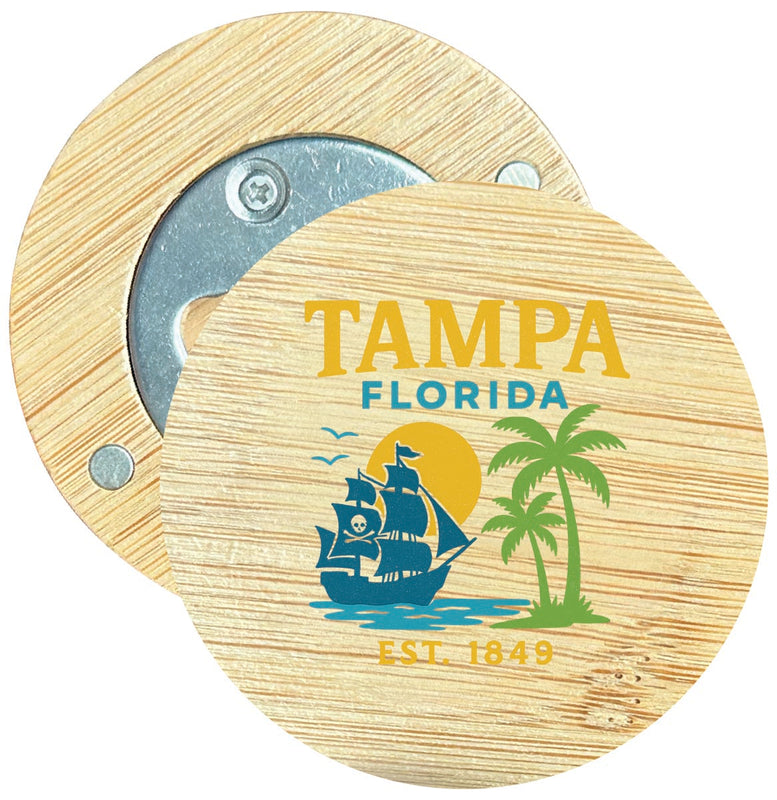 Tampa Florida Vintage Design Souvenir Round Wood Magnetic Bottle Opener 2.5"
