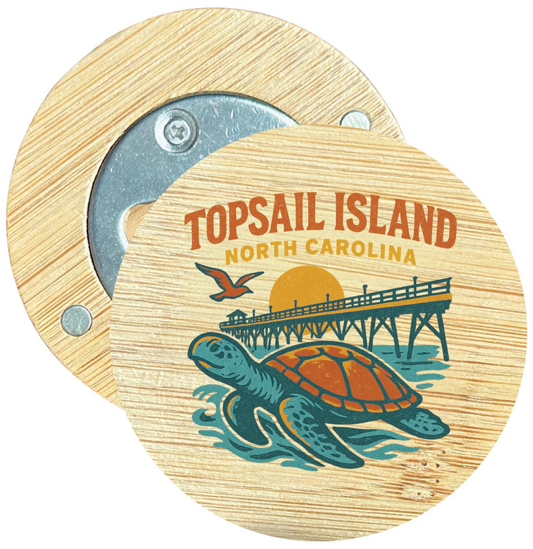 Topsail Island North Carolina Vintage Design Souvenir Round Wood Magnetic Bottle Opener 2.5"