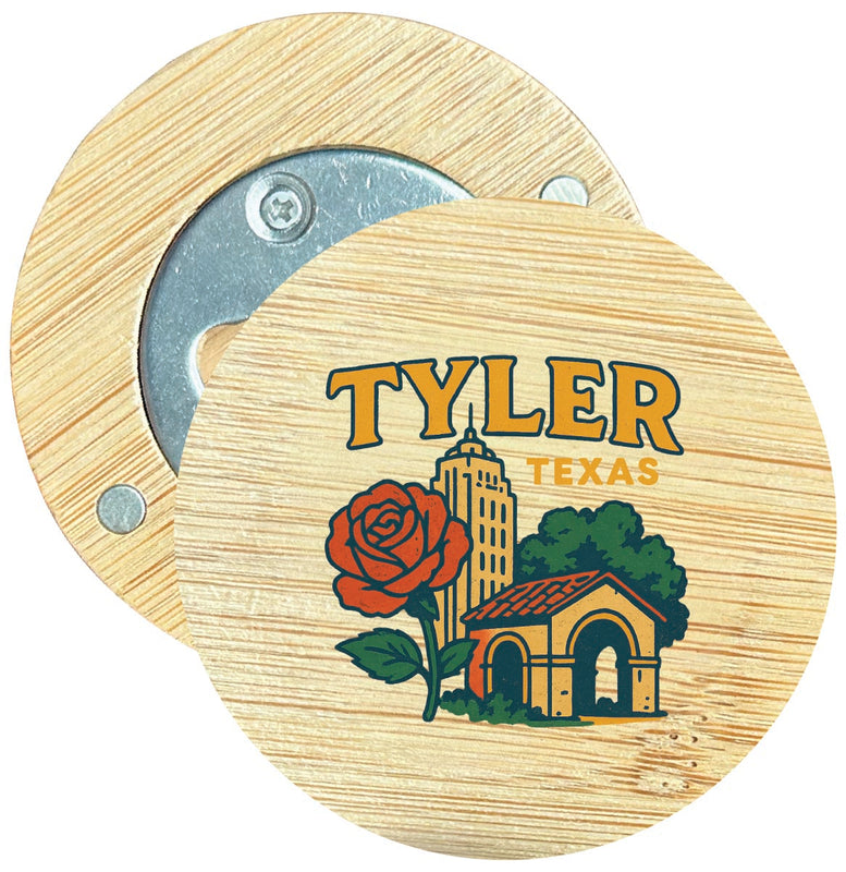 Tyler Texas Vintage Design Souvenir Round Wood Magnetic Bottle Opener 2.5"