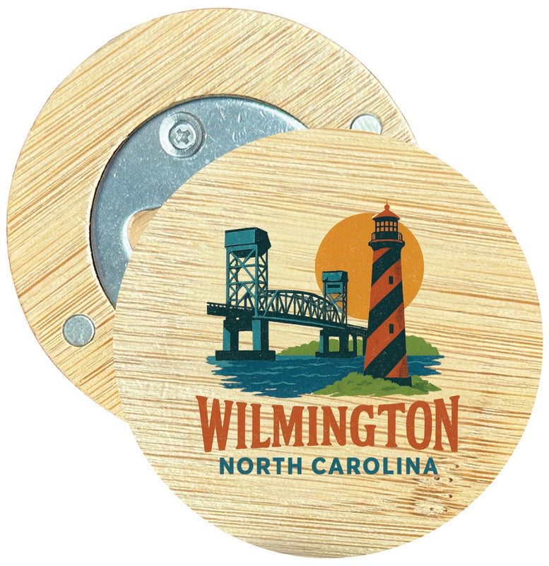 Wilmington North Carolina Vintage Design Souvenir Round Wood Magnetic Bottle Opener 2.5"
