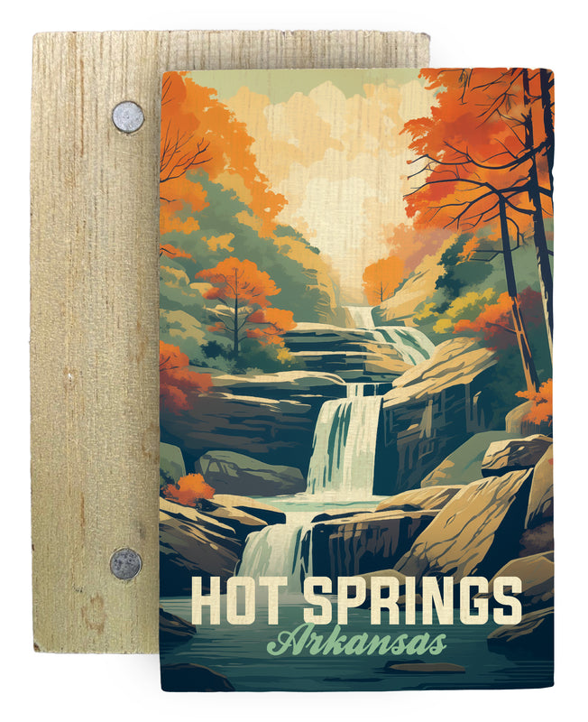 Hot Springs Arkansas Autumn Waterfall Design Souvenir Wooden 2" x 3" Fridge Magnet Single