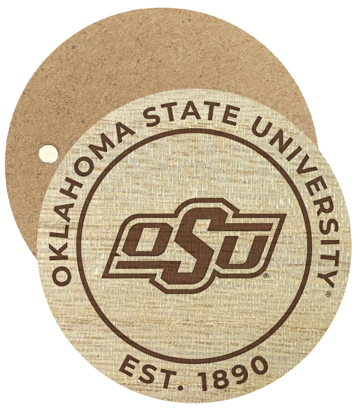 Oklahoma State Cowboys Engraved Round Wooden 2.5" Fridge Magnet Officially Licensed Collegiate Product 4-Pack