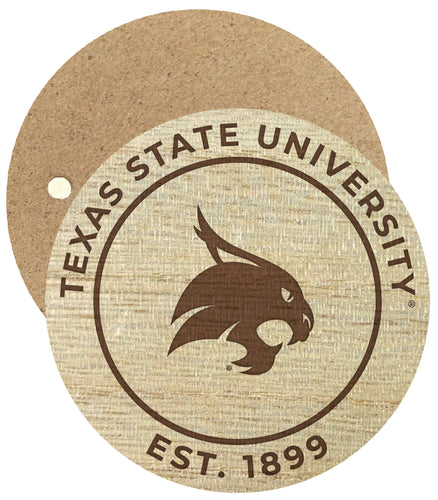 Texas State Bobcats Engraved Round Wooden 2.5