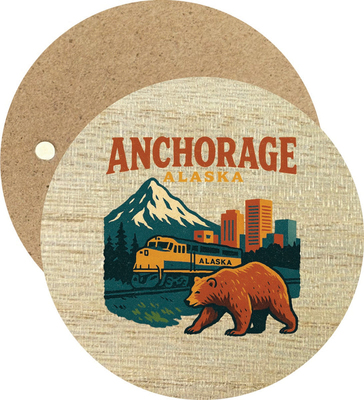 Anchorage Alaska Vintage Design Souvenir Round Wooden 2.5"Fridge Magnet 