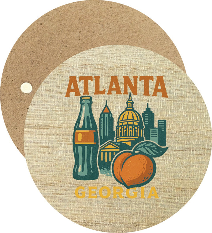 Atlanta Georgia Vintage Design Souvenir Round Wooden 2.5"Fridge Magnet 