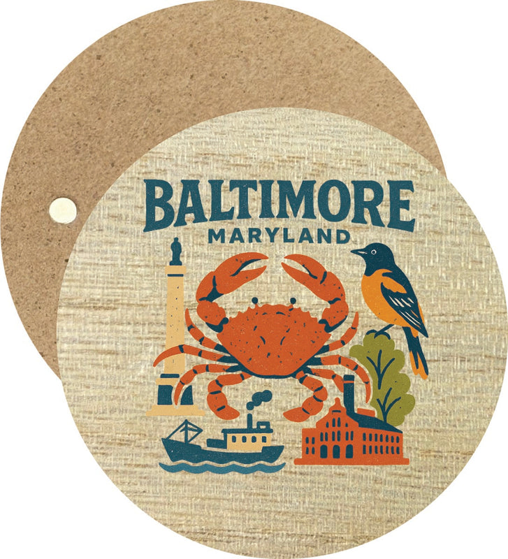 Baltimore Maryland Vintage Design Souvenir Round Wooden 2.5"Fridge Magnet 