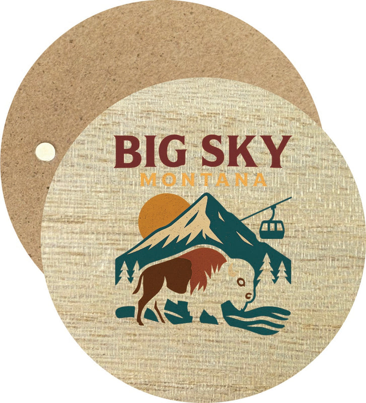 Big Sky Montana Vintage Design Souvenir Round Wooden 2.5"Fridge Magnet 