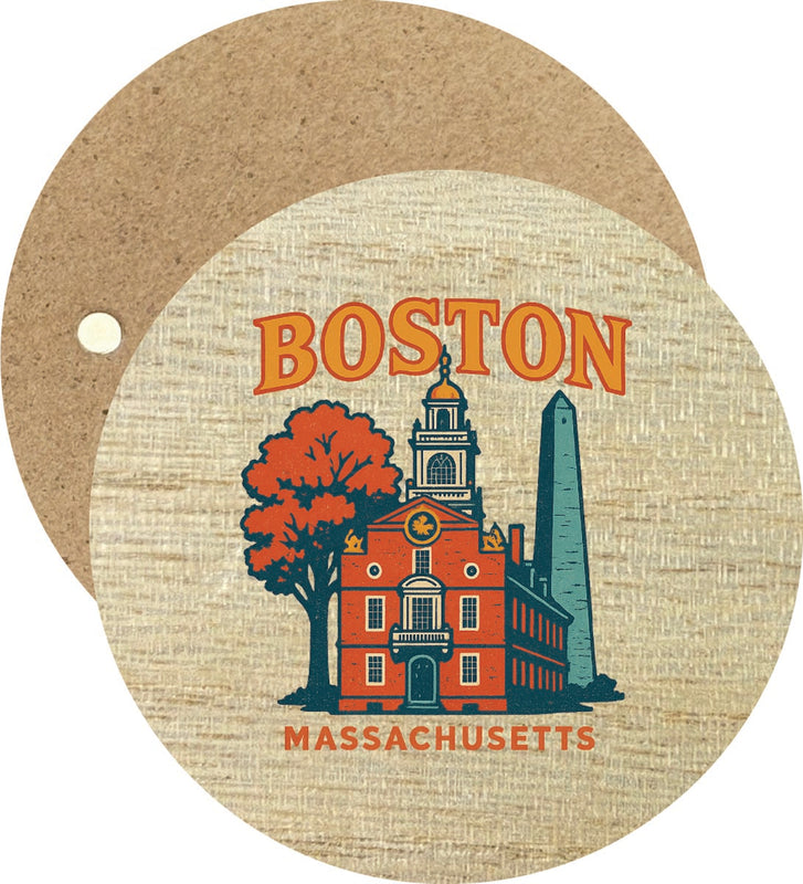 Boston Massachusetts Vintage Design Souvenir Round Wooden 2.5"Fridge Magnet 