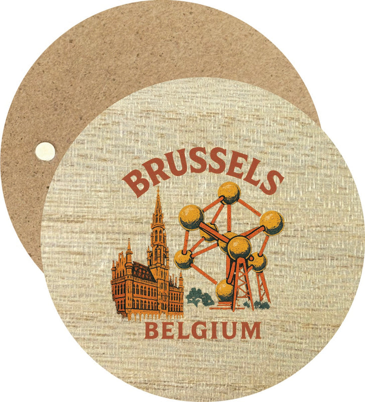 Brussels Belgium Vintage Design Souvenir Round Wooden 2.5"Fridge Magnet 