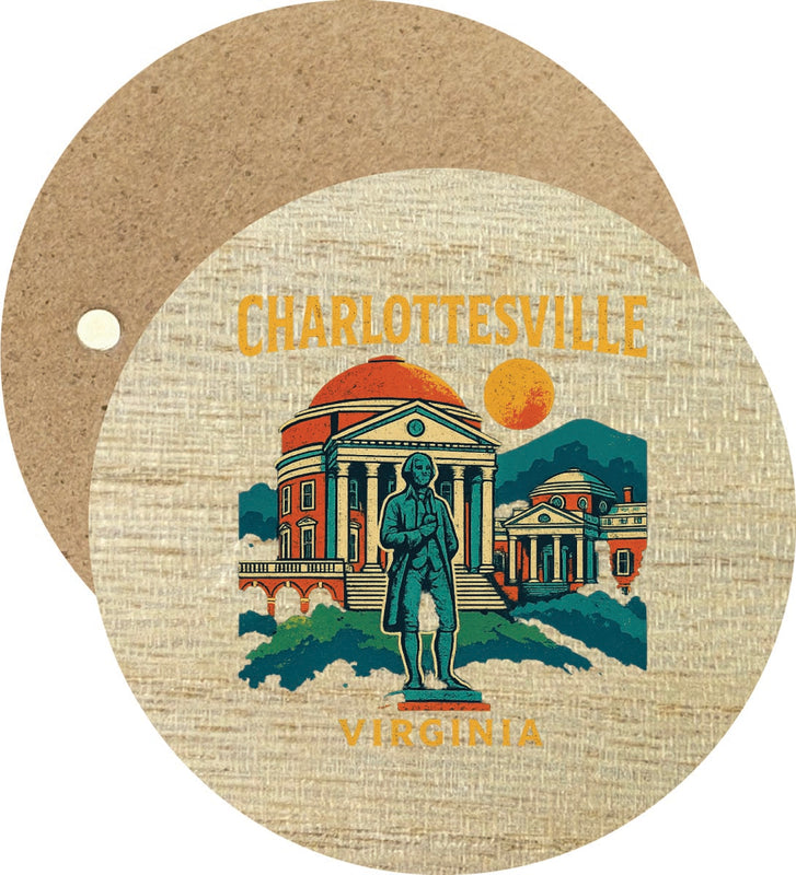 Charlottesville Virginia Vintage Design Souvenir Round Wooden 2.5"Fridge Magnet 