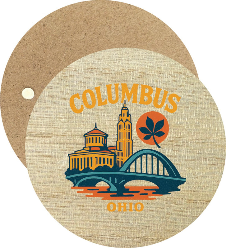 Columbus Ohio Vintage Design Souvenir Round Wooden 2.5"Fridge Magnet 