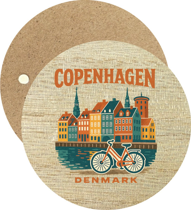 Copenhagen Denmark Vintage Design Souvenir Round Wooden 2.5"Fridge Magnet 
