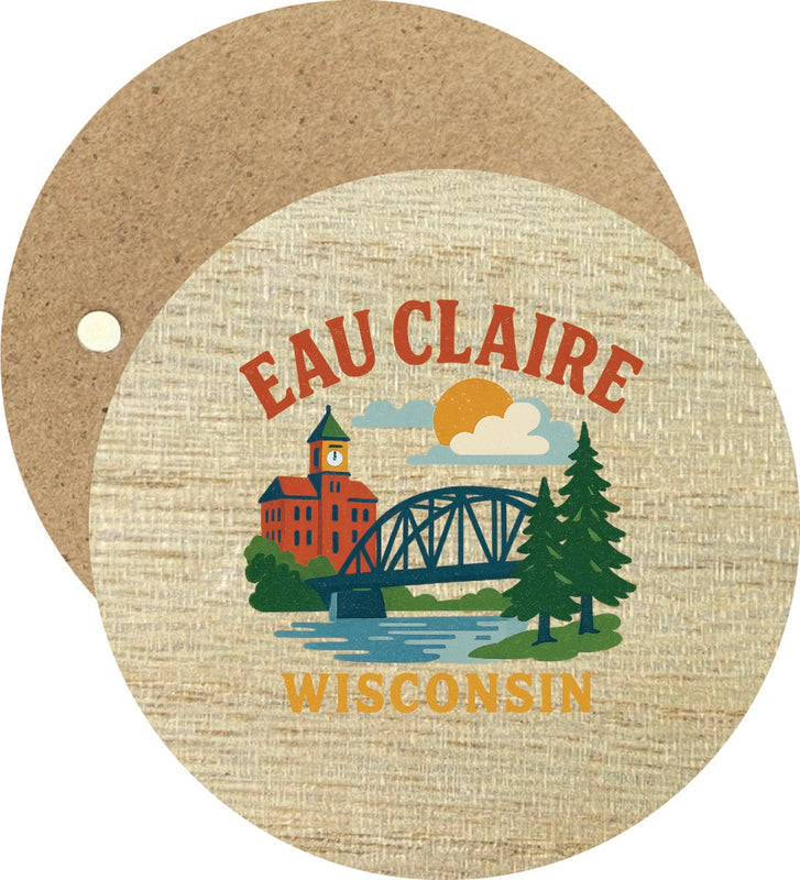 Eau Claire Wisconsin Vintage Design Souvenir Round Wooden 2.5"Fridge Magnet 