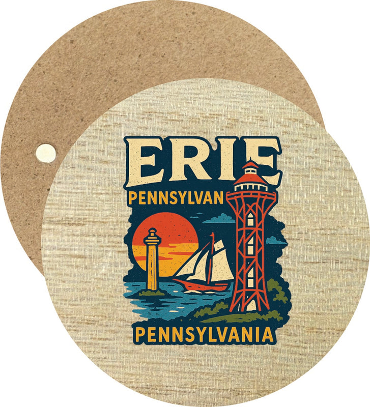 Erie Pennsylvania Vintage Design Souvenir Round Wooden 2.5"Fridge Magnet 