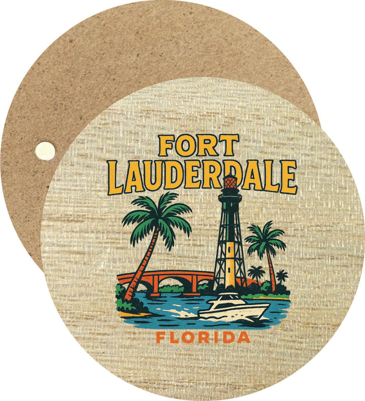 Fort Lauderdale Florida Vintage Design Souvenir Round Wooden 2.5"Fridge Magnet 