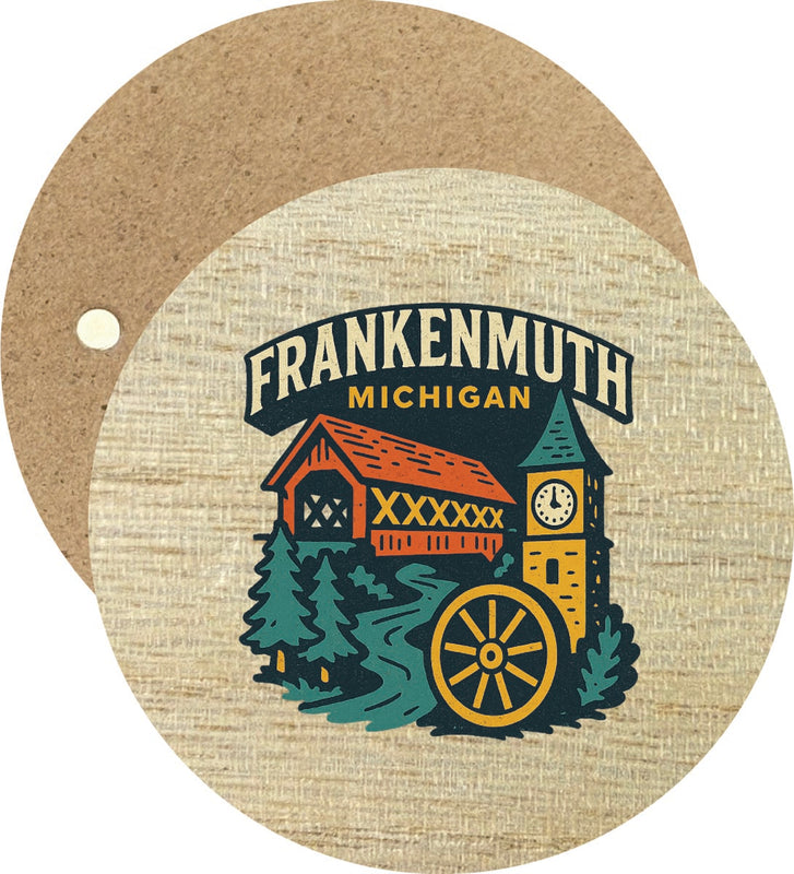 Frankenmuth Michigan Vintage Design Souvenir Round Wooden 2.5"Fridge Magnet 