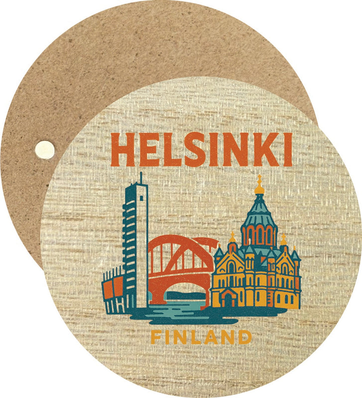 Helsinki Finland Vintage Design Souvenir Round Wooden 2.5"Fridge Magnet 
