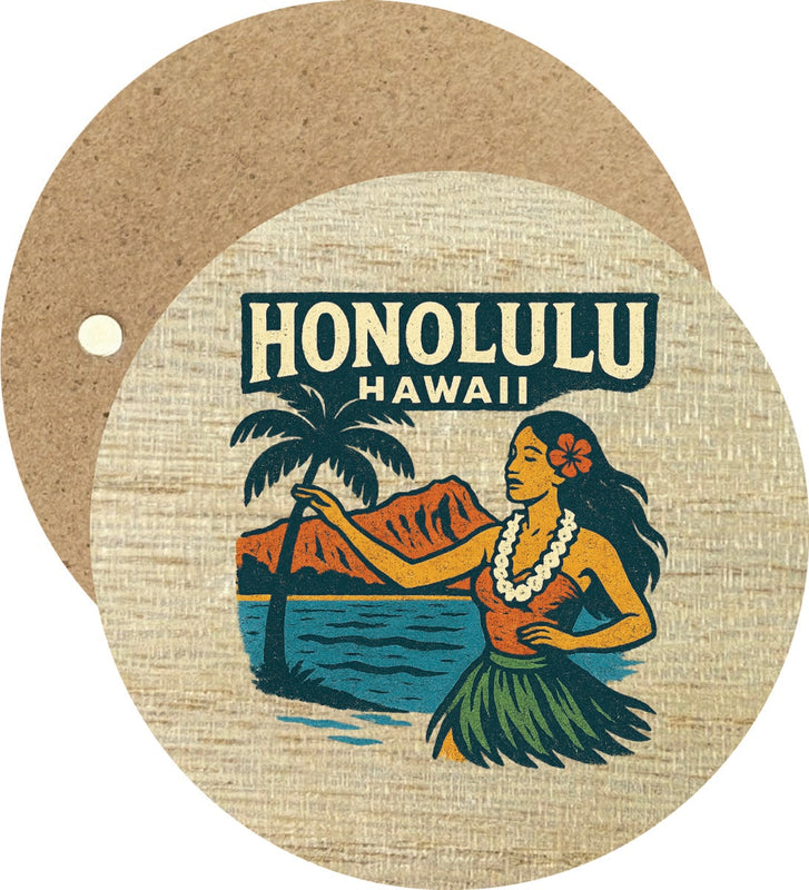 Honolulu Hawaii Vintage Design Souvenir Round Wooden 2.5"Fridge Magnet 