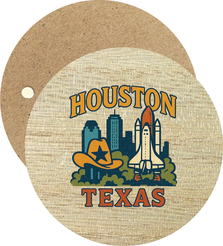 Houston Texas Vintage Design Souvenir Round Wooden 2.5"Fridge Magnet 