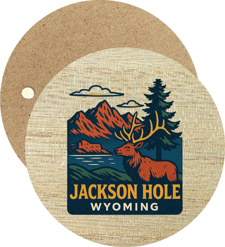 Jackson Hole Wyoming Vintage Design Souvenir Round Wooden 2.5"Fridge Magnet 