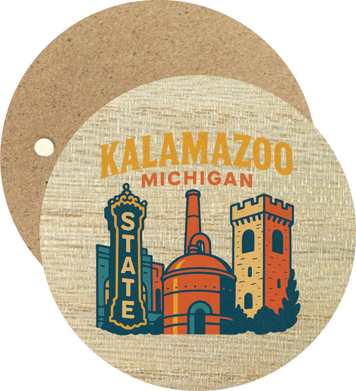 Kalamazoo Michigan Vintage Design Souvenir Round Wooden 2.5"Fridge Magnet 