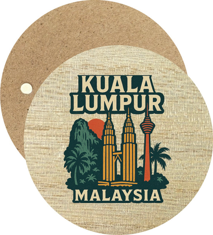 Kuala Lumpur Malaysia Vintage Design Souvenir Round Wooden 2.5"Fridge Magnet 