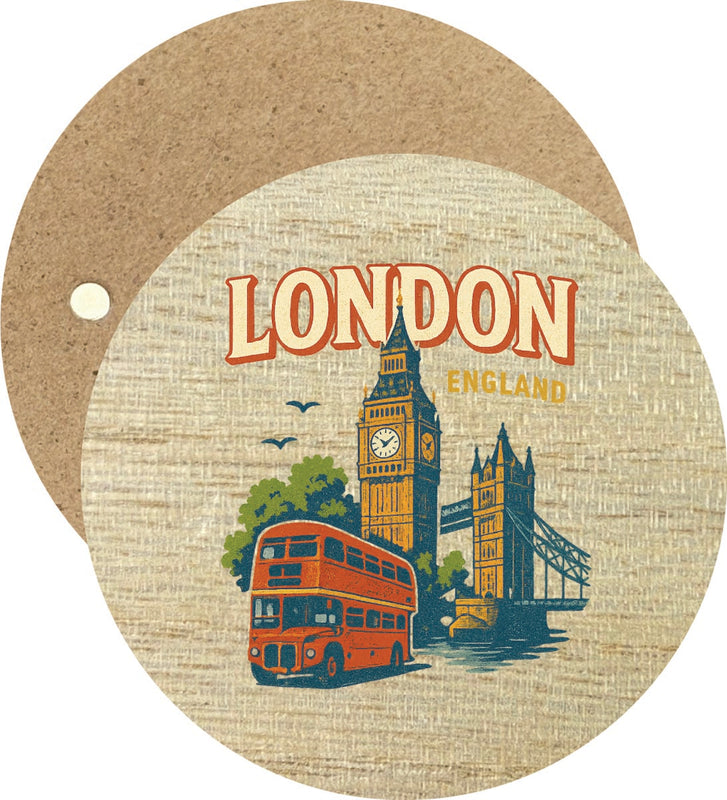 London England Vintage Design Souvenir Round Wooden 2.5"Fridge Magnet 