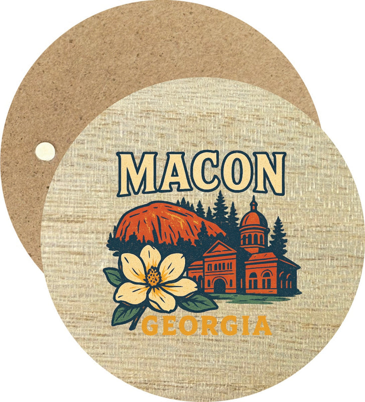 Macon Georgia Vintage Design Souvenir Round Wooden 2.5"Fridge Magnet 