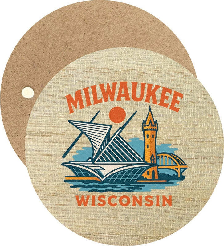 Milwaukee Wisconsin Vintage Design Souvenir Round Wooden 2.5"Fridge Magnet 