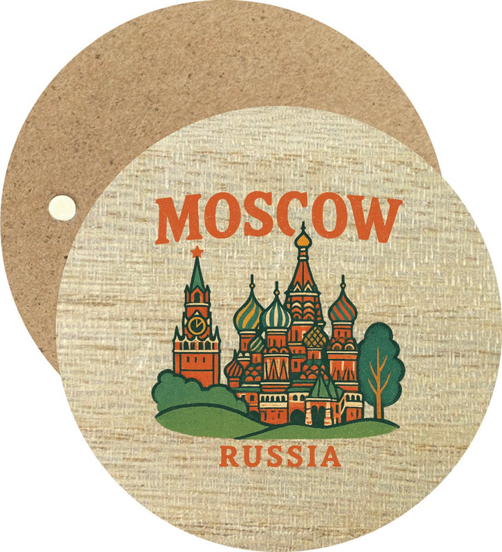 Moscow Russia Vintage Design Souvenir Round Wooden 2.5"Fridge Magnet 