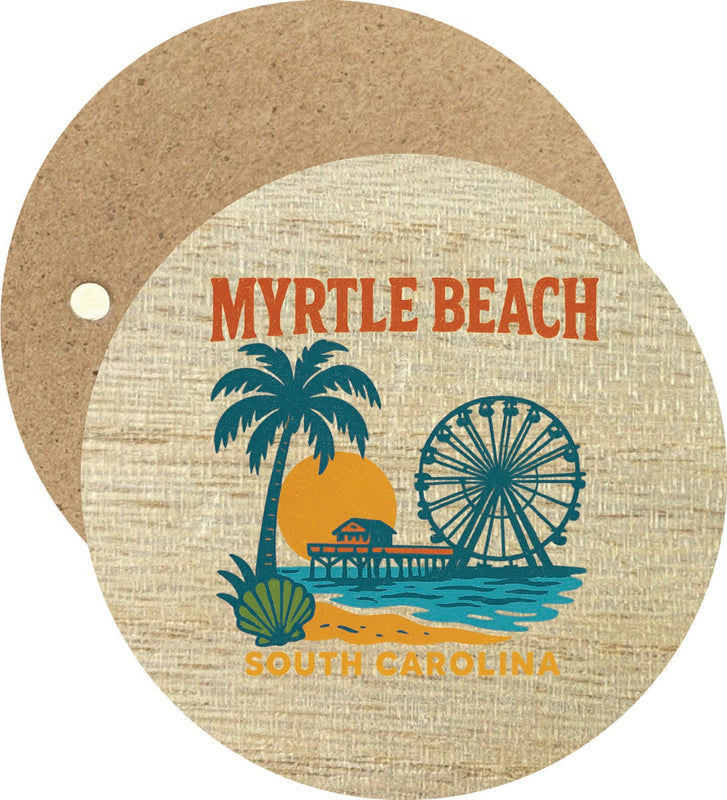 Myrtle Beach South Carolina Vintage Design Souvenir Round Wooden 2.5"Fridge Magnet 