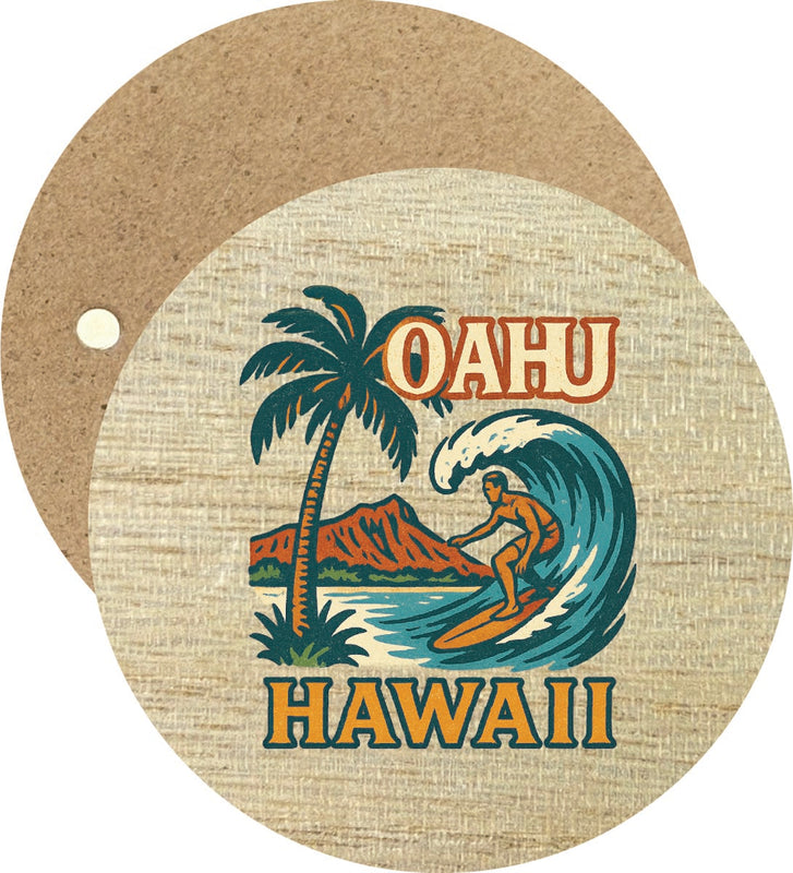 Oahu Hawaii Vintage Design Souvenir Round Wooden 2.5"Fridge Magnet 