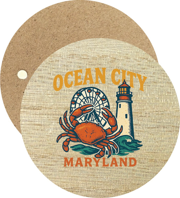Ocean City Maryland Vintage Design Souvenir Round Wooden 2.5"Fridge Magnet 
