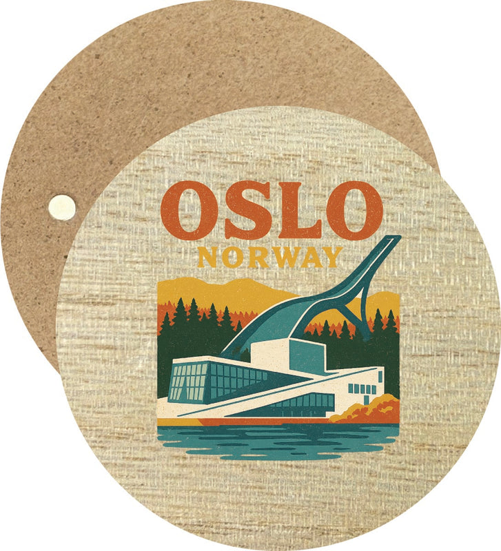 Oslo Norway Vintage Design Souvenir Round Wooden 2.5"Fridge Magnet 
