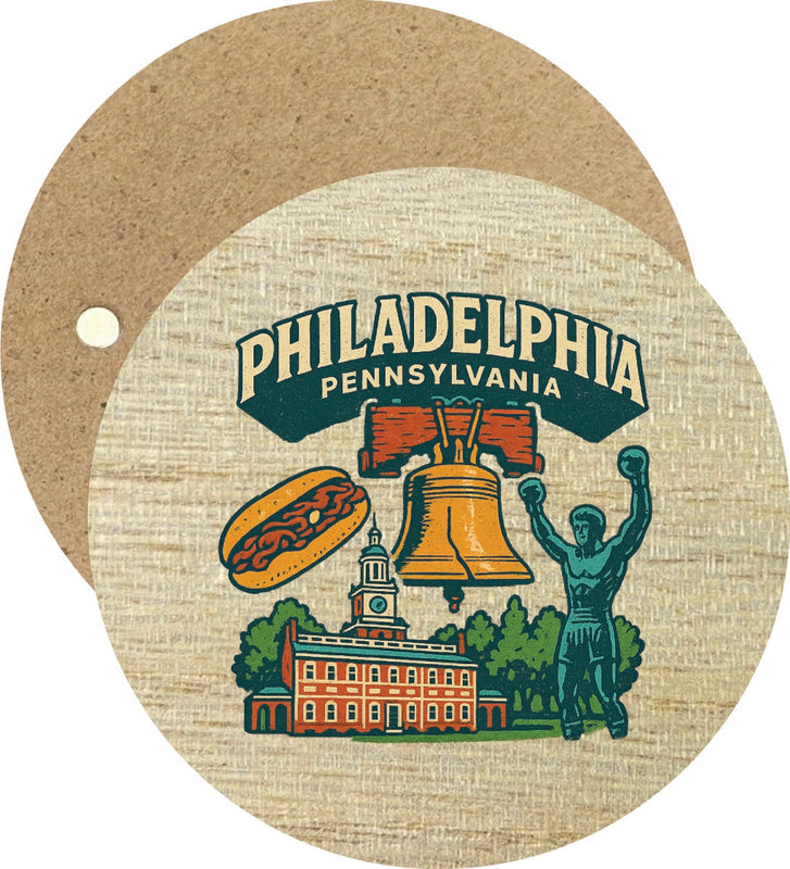 Philadelphia Pennsylvania Vintage Design Souvenir Round Wooden 2.5"Fridge Magnet 