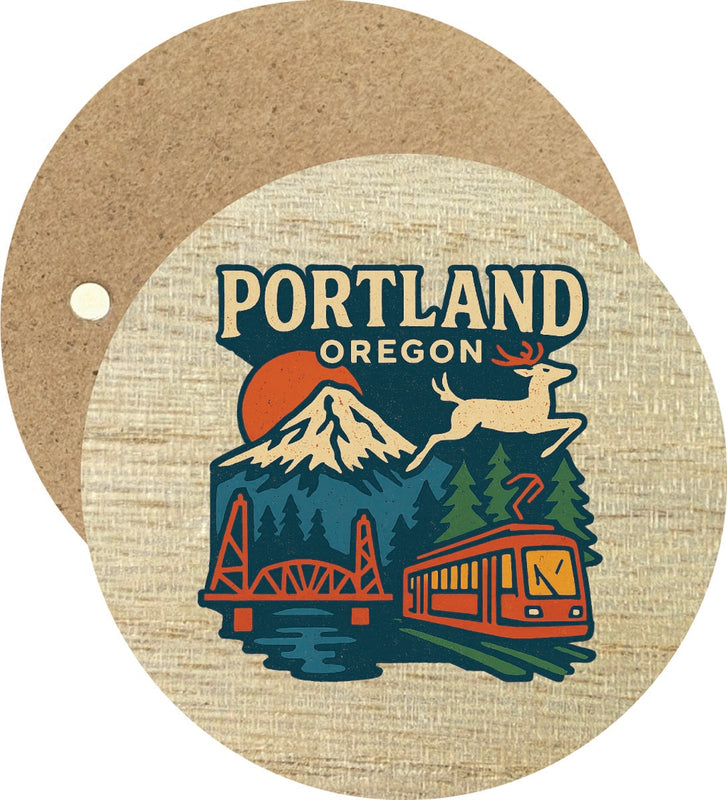 Portland Oregon Vintage Design Souvenir Round Wooden 2.5"Fridge Magnet 