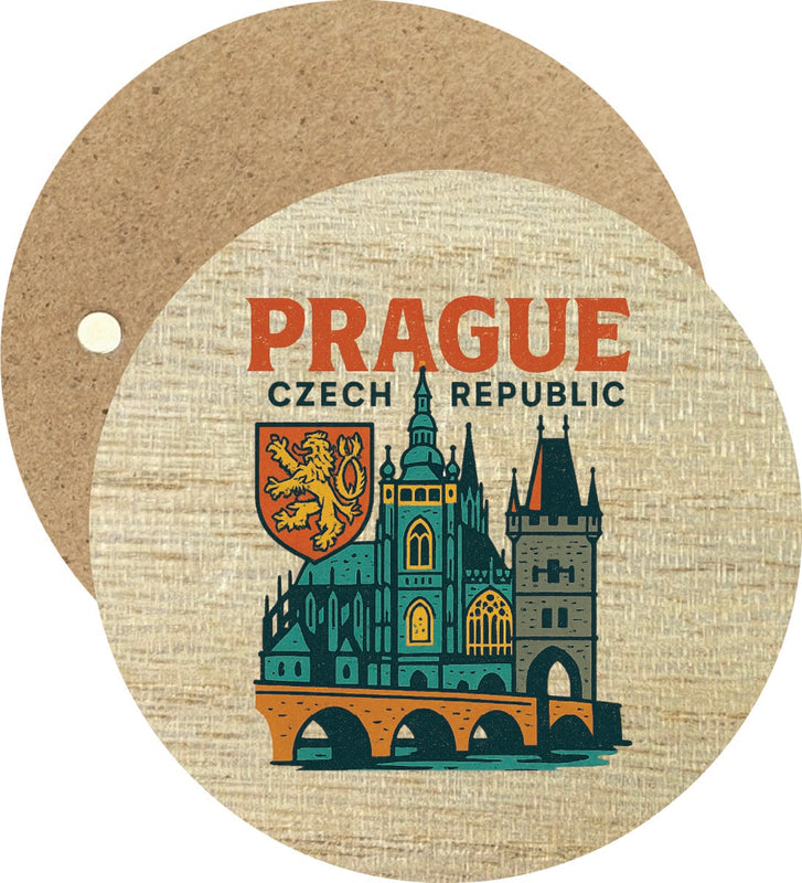 Prague Czech Republic Vintage Design Souvenir Round Wooden 2.5"Fridge Magnet 